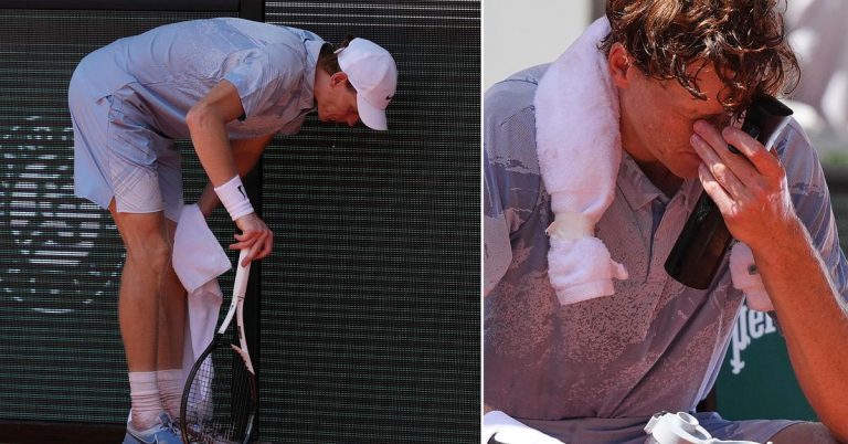 Tennis: Jannik Sinner kraschar in i väggen när han försöker servera hemma i matchen: ”Det konstigaste jag någonsin sett”